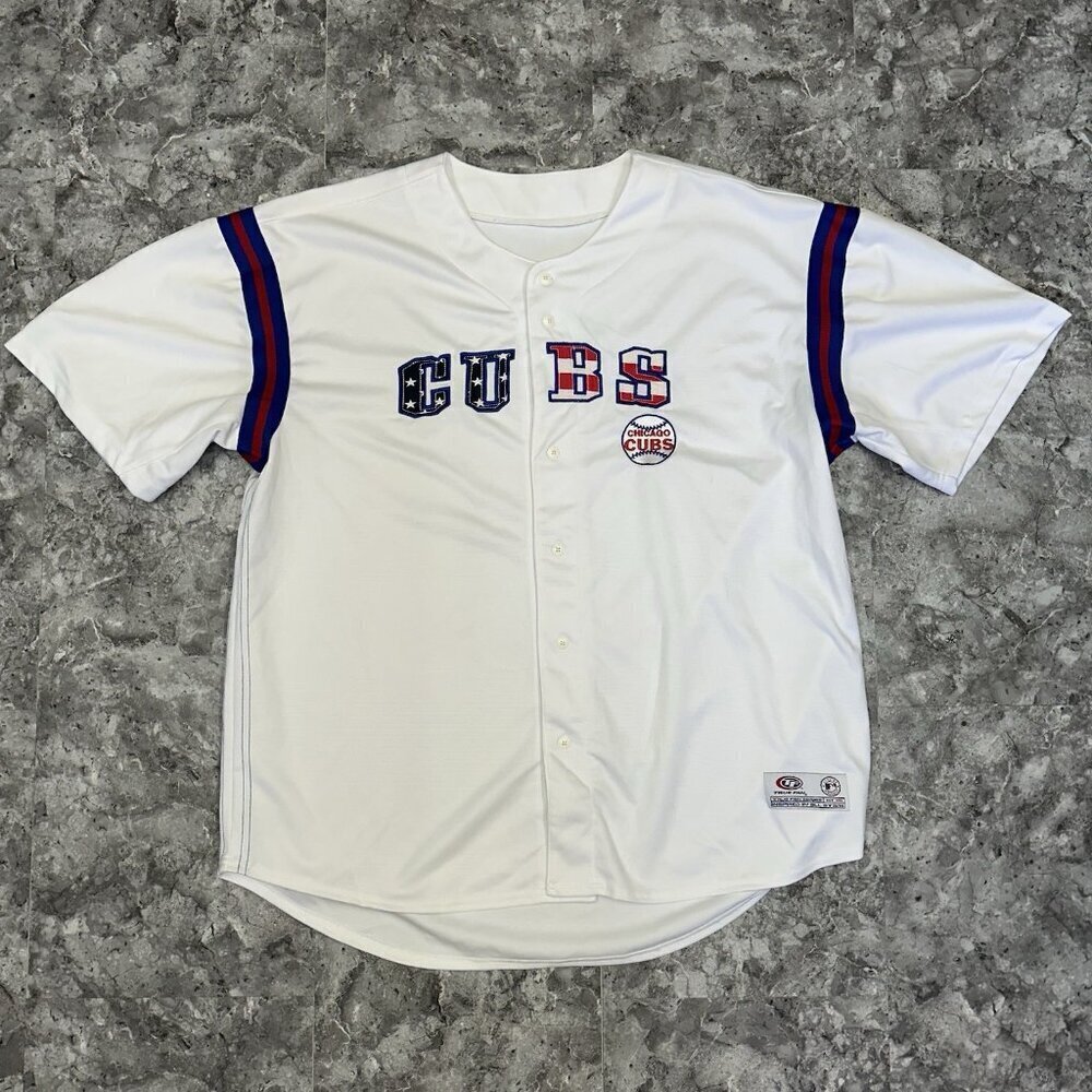 Vintage True Fan MLB Chicago Cubs Jersey 2XL Button Down USA Patriotic Baseball